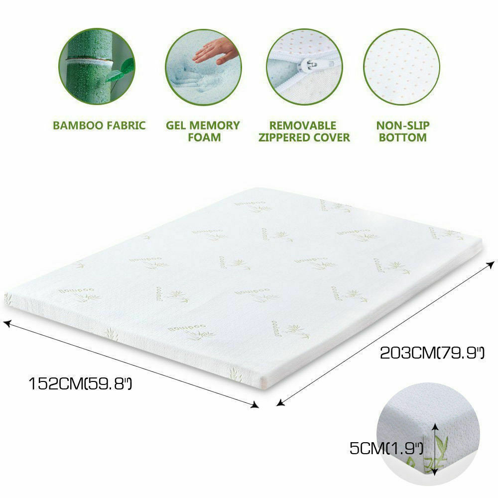 DreamZ 5cm Thickness Cool Gel Memory Foam Mattress Topper Bamboo Fabric Queen