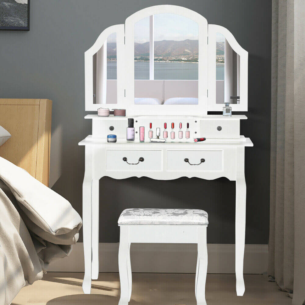 Levede Dressing Table Stool Mirror Jewellery Storage Cabinet Drawer Organiser