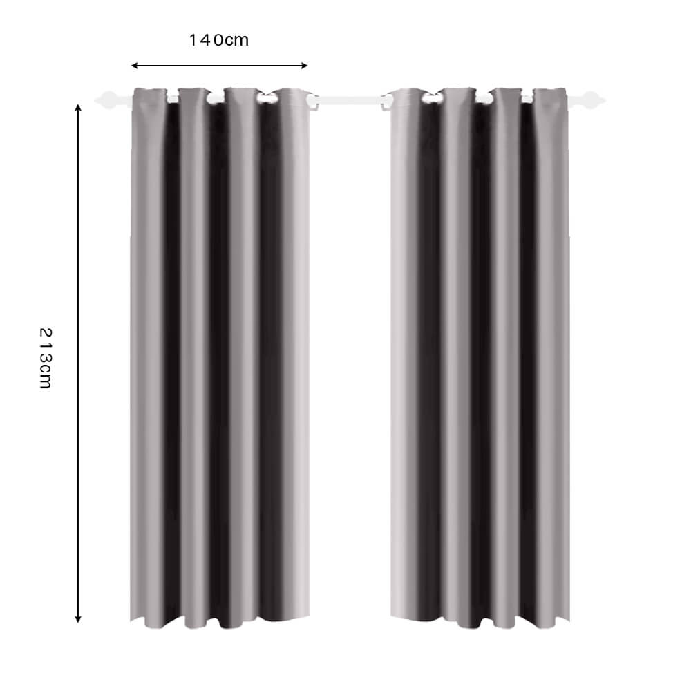 2x Blockout Curtain 3 Layers Eyelet Fabric Room Darkening 140x160cm Dark Grey