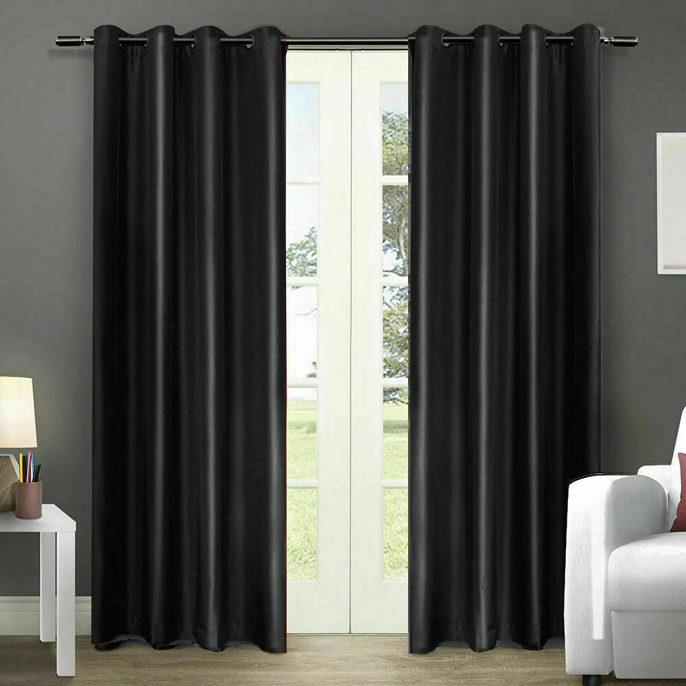 2x Blockout Curtain 3 Layers Eyelet Pure Fabric Room Darkening 140x160cm Black