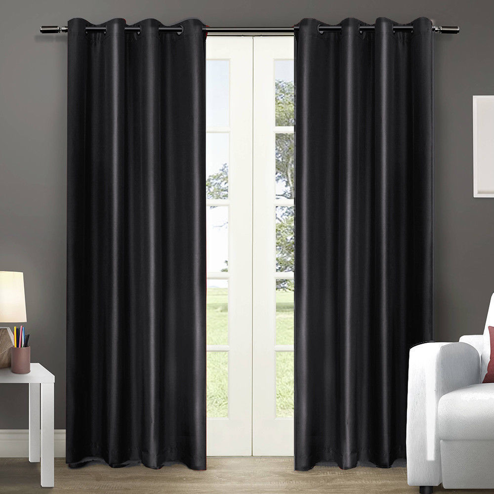 2x Blockout Curtain 3 Layers Eyelet Fabric Room Darkening 140x160cm Dark Grey