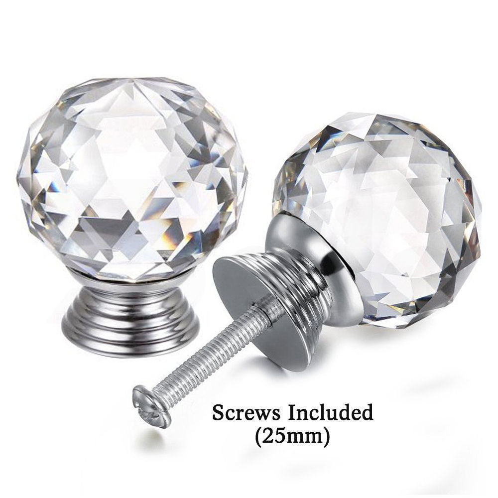 40mm 10Pack Clear Crystal Glass Door Pull Knobs Knob Drawer Handle Cabinet +Screw