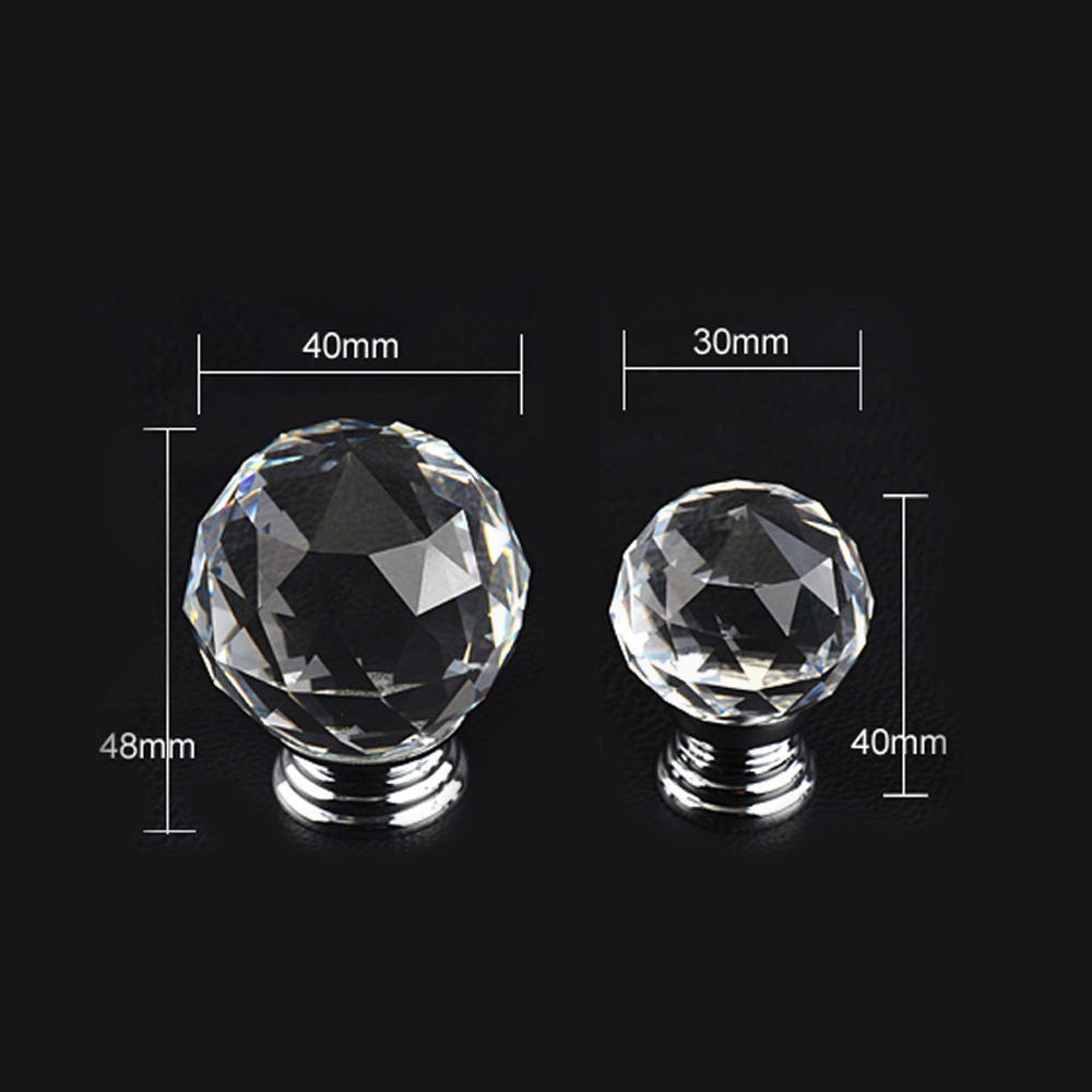 40mm 20Pack Clear Crystal Glass Door Pull Knobs Knob Drawer Handle Cabinet +Screw