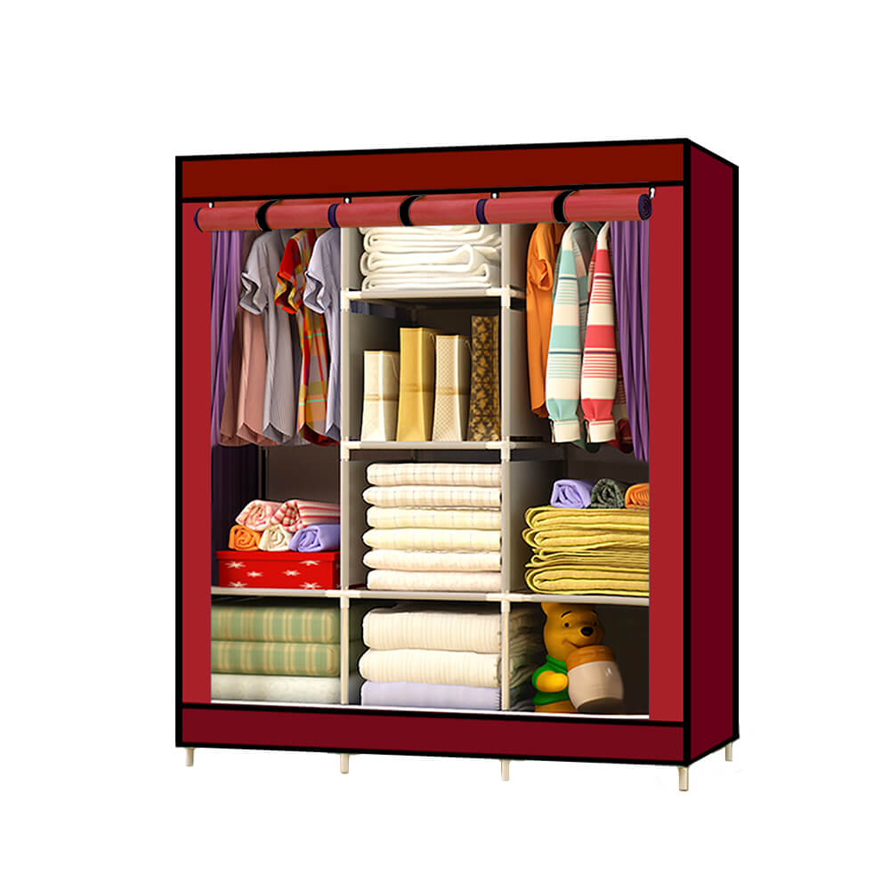 Large Portable Clothes Closet Wardrobe Storage Organizer  Shelves Burgundy Color