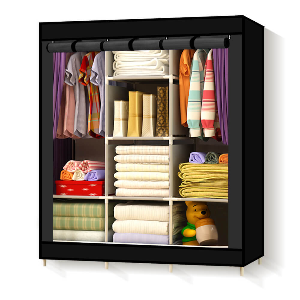 Large Portable Clothes Closet Wardrobe Storage Organizer  Shelves Black Colour