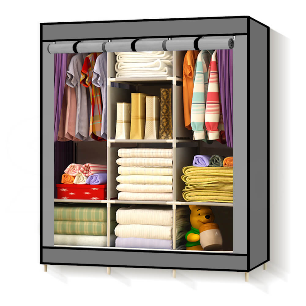 Large Portable Clothes Closet Wardrobe Storage Organizer  Shelves Grey Colour