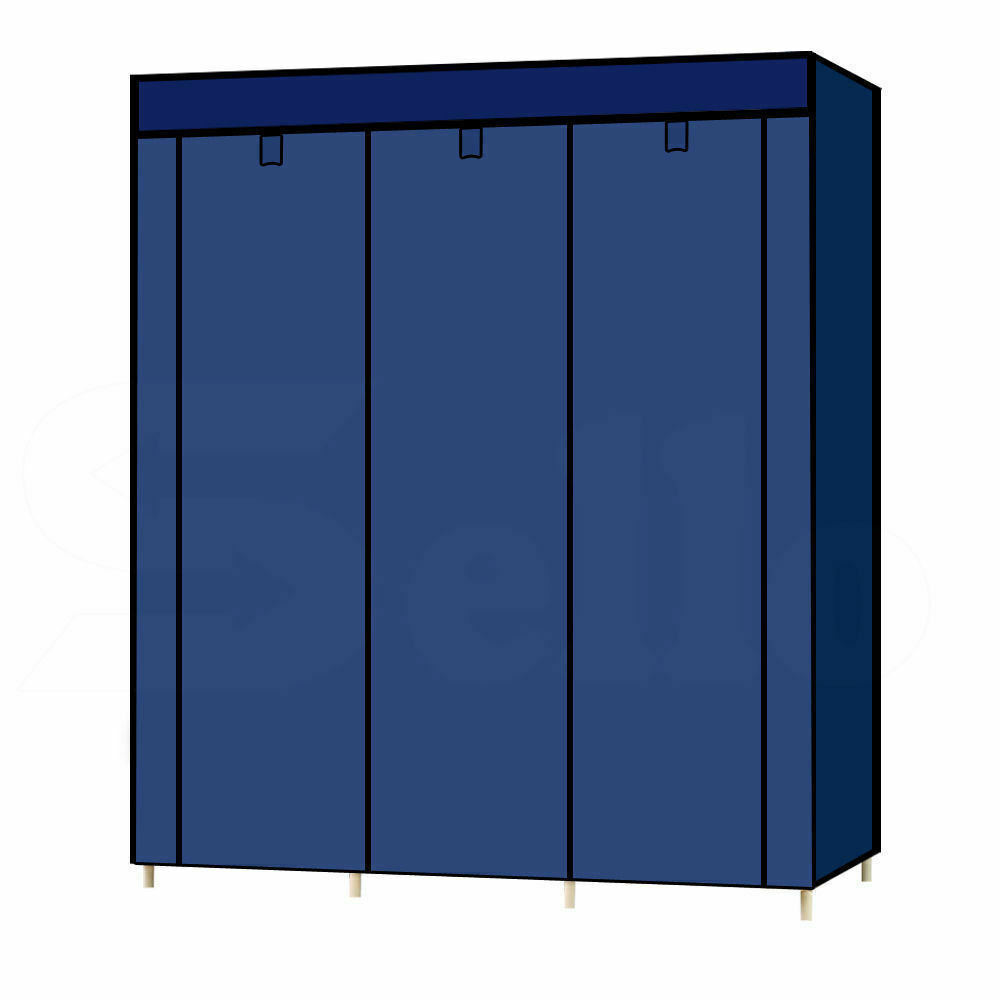 Large Portable Clothes Closet Wardrobe Storage Organizer with Shelves Navy Blue