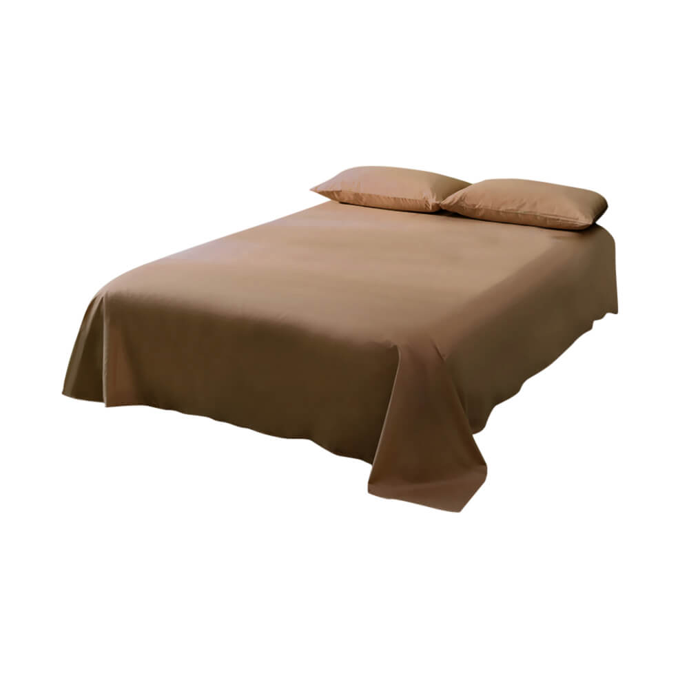 DreamZ QueenSize 4 Piece Bed Sheet Set Flat Fitted Pillowcase Brown Colour