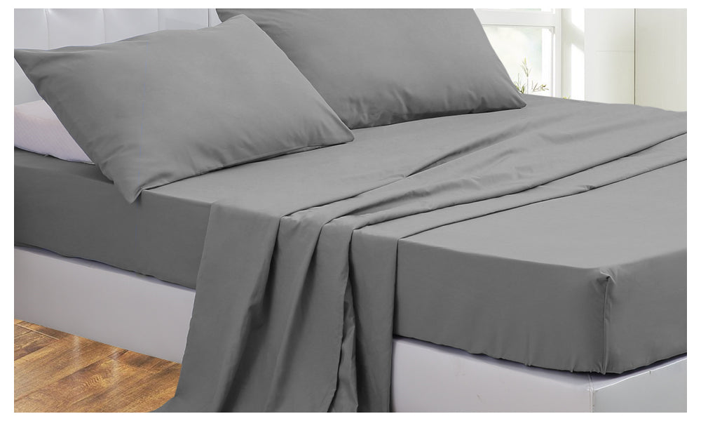 DreamZ  Queen Size 4 Piece Bed Sheet Set Flat Fitted Pillowcase Grey Colour