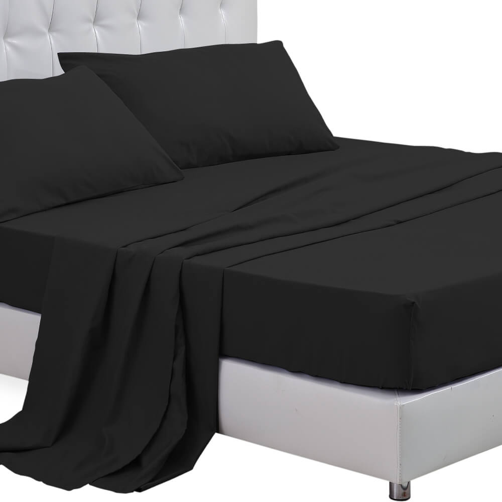 DreamZ King Size 4 Piece Bed Sheet Set Flat Fitted Pillowcase Black Colour