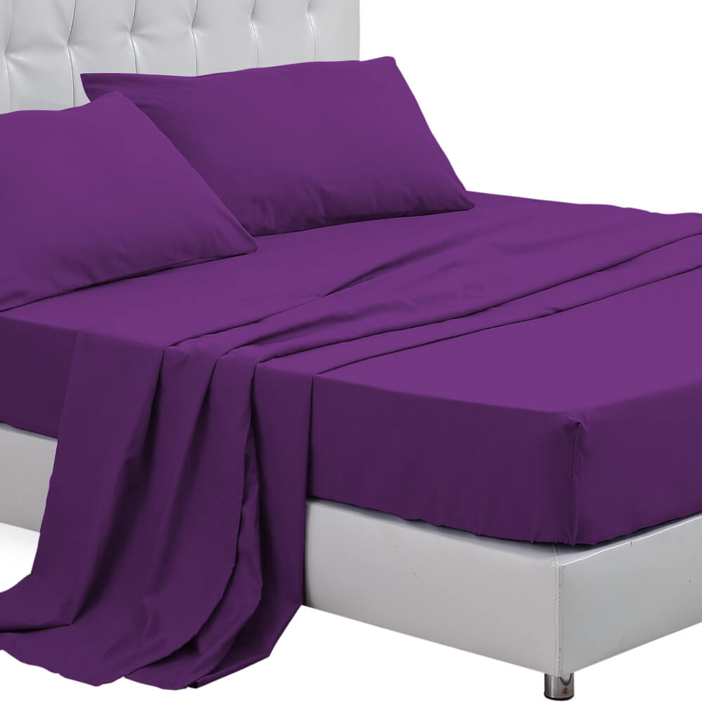 DreamZ King Size 4 Piece Bed Sheet Set Flat Fitted Pillowcase Purple Colour