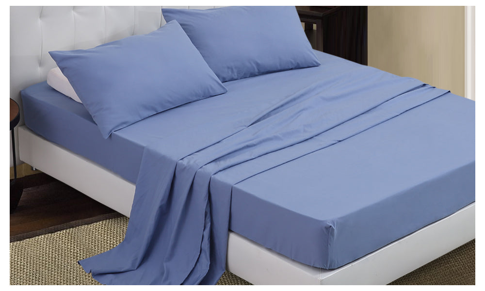 DreamZ Queen Size 4 Piece Bed Sheet Set Flat Fitted Pillowcase Sapphire