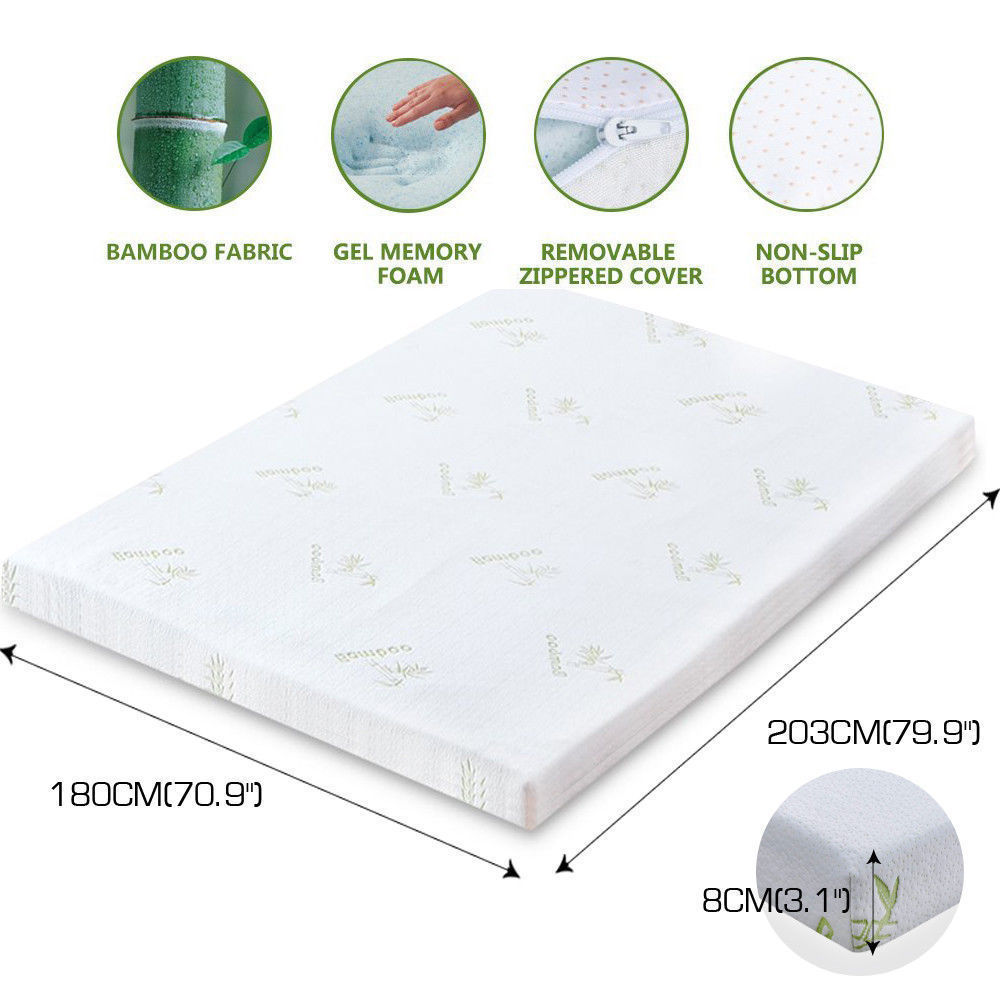 DreamZ 8cm Thickness Cool Gel Memory Foam Mattress Topper Bamboo Fabric King