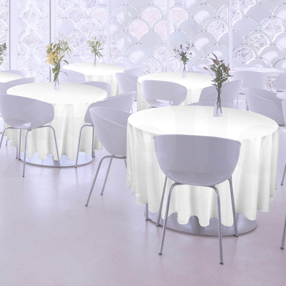 10 Pcs 220cm White Round Fitted Tableclothes Hemmed Edges Trestle Event Wedding