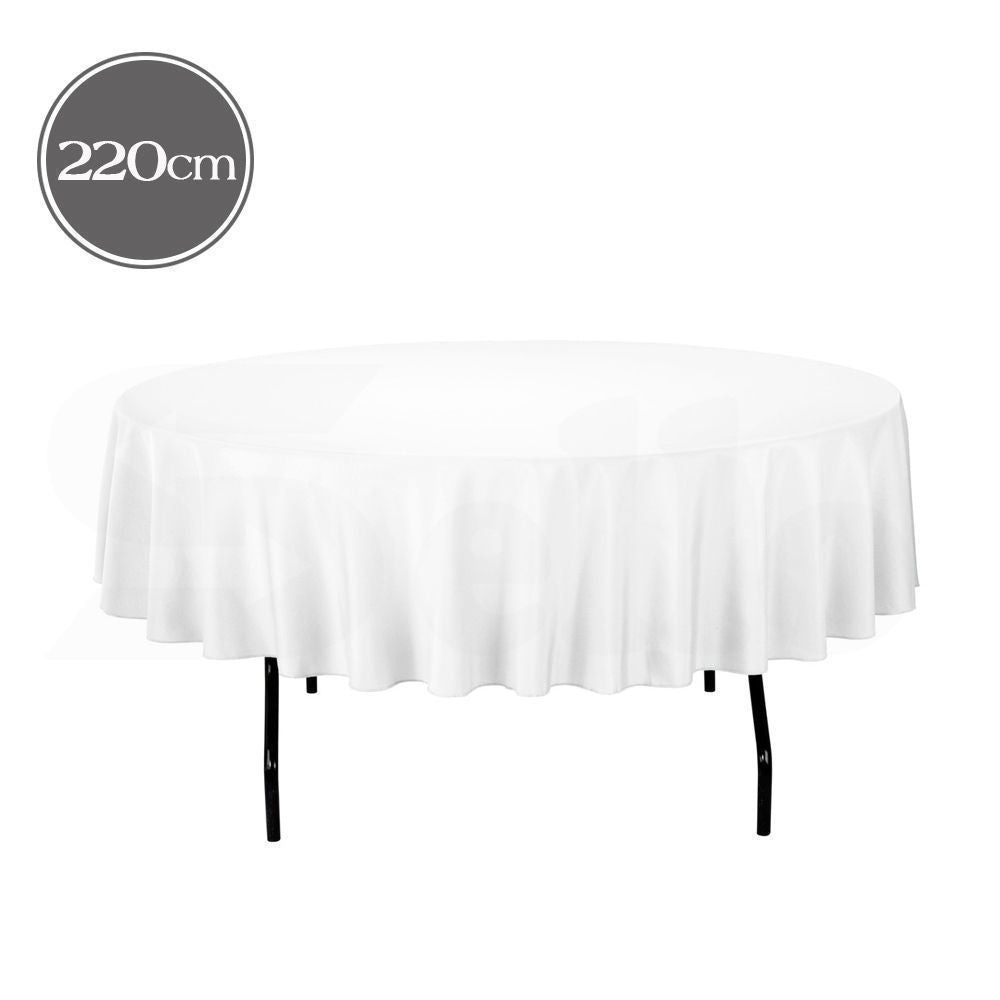 10 Pcs 260cm White Round Fitted Tableclothes Hemmed Edges Trestle Event Wedding