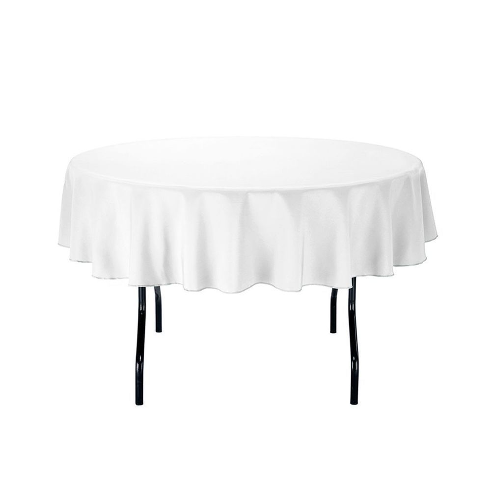 10 Pcs 220cm White Round Fitted Tableclothes Hemmed Edges Trestle Event Wedding