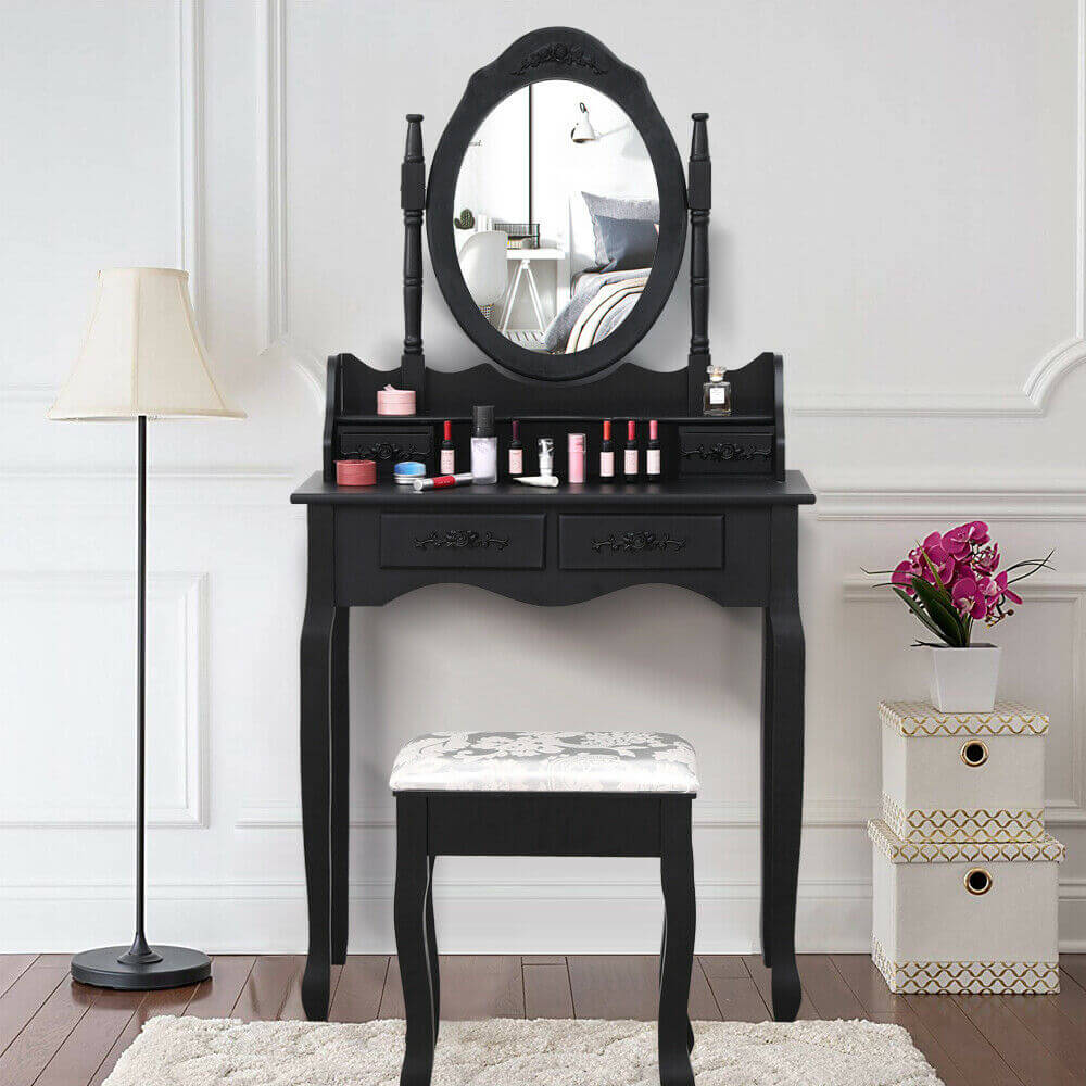 Luxury Dressing Table&Stool w/ Mirror Drawer Jewellery Cabinet Makeup Organiser[