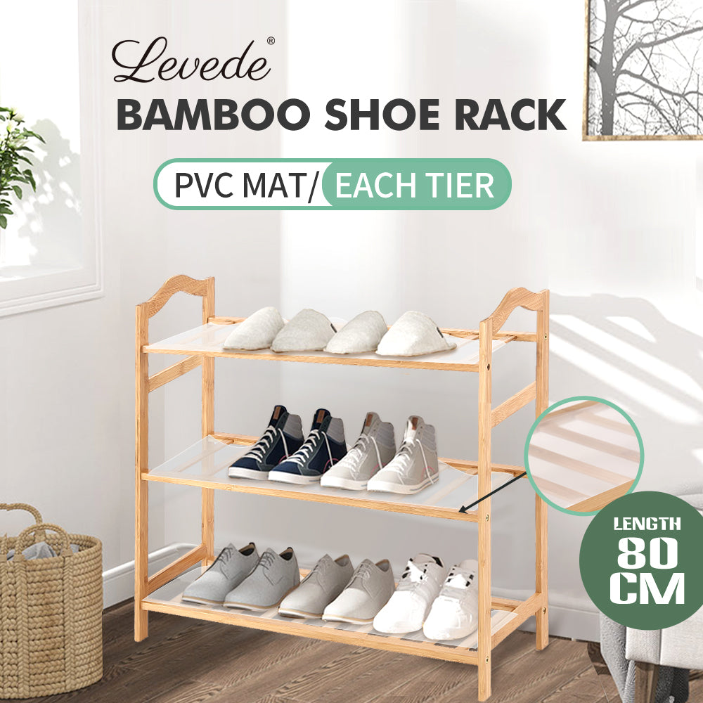 Levede Bamboo Shoe Rack Storage Wooden Organizer Shelf Stand 3 Tiers Layers 80cm