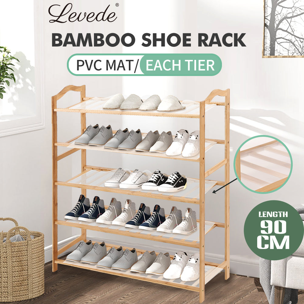 Levede Bamboo Shoe Rack Storage Wooden Organizer Shelf Stand 5 Tiers Layers 90cm