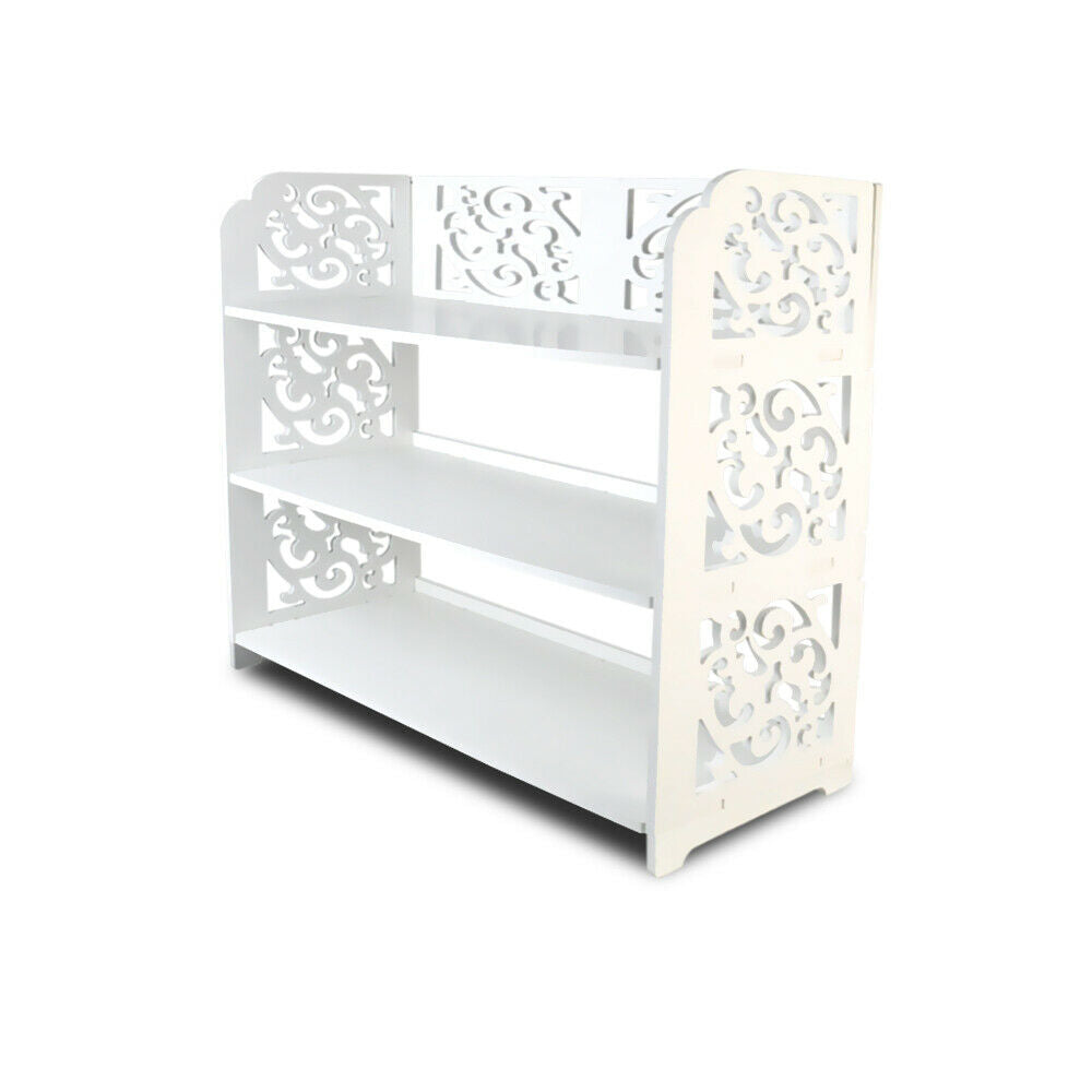 Levede 3 Tier White Chic Hollow Out Shoe Rack Stand Storage Organiser Shelf Unit