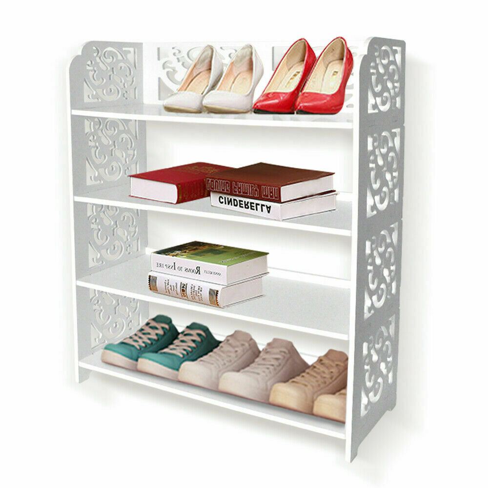 Levede 4 Tier White Chic Hollow Out Shoe Rack Stand Storage Organiser Shelf Unit