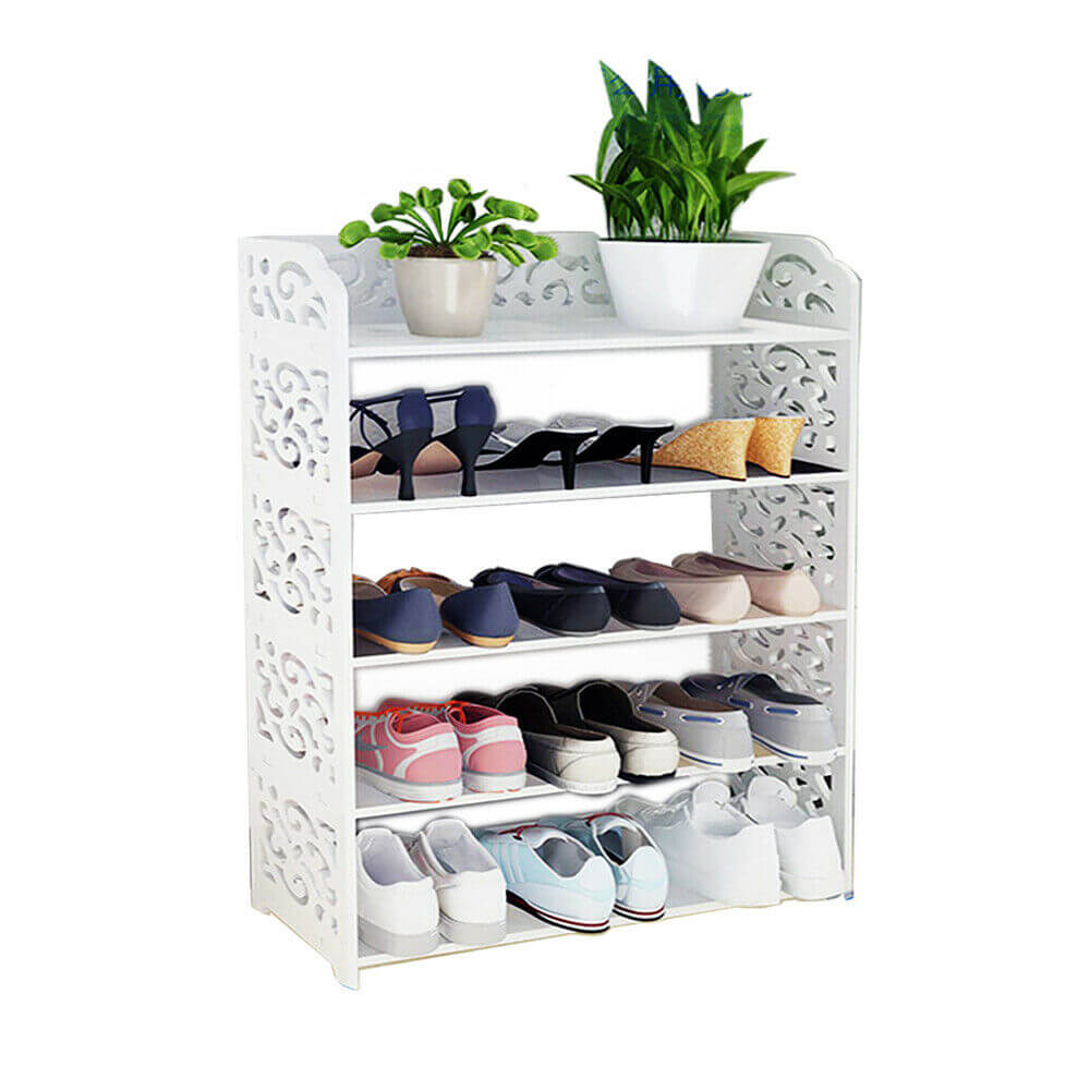 Levede 5 Tier White Chic Hollow Out Shoe Rack Stand Storage Organiser Shelf Unit