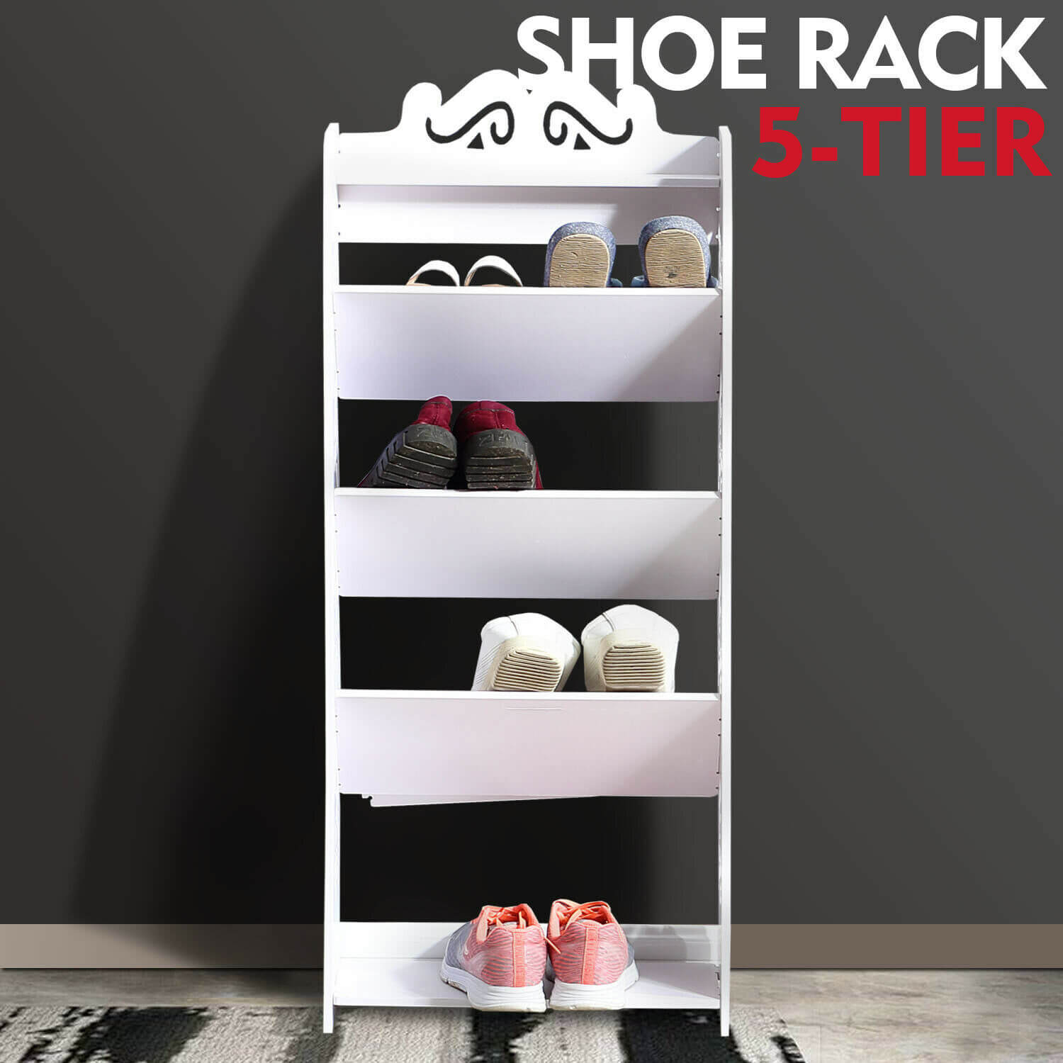 Levede 5 Tiers 43 Width Tilt Chic Hollow Shoe Rack Stand Storage Organiser Shelf