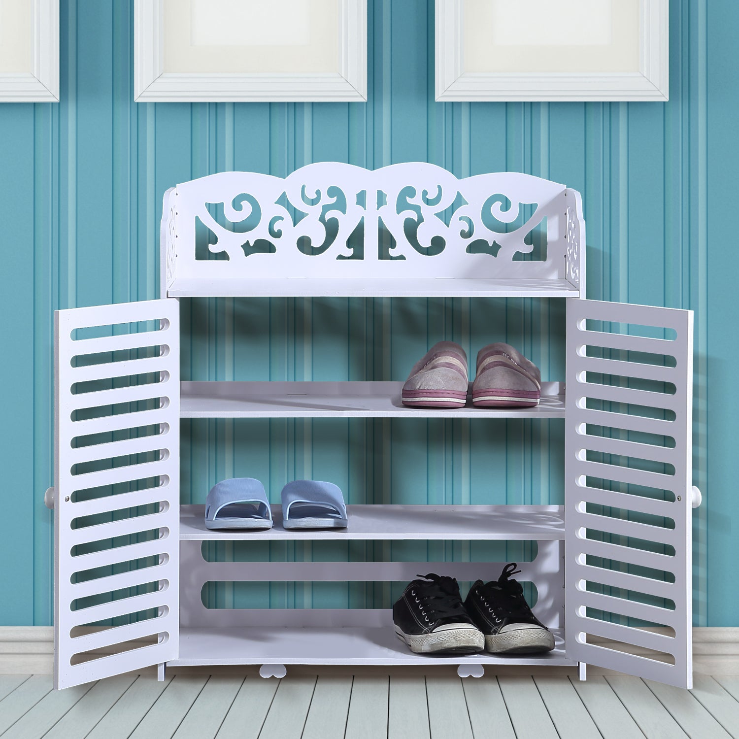 Levede 4 Tier White Chic Hollow Out Shoe Rack Shoes Storage Organizer Shelf