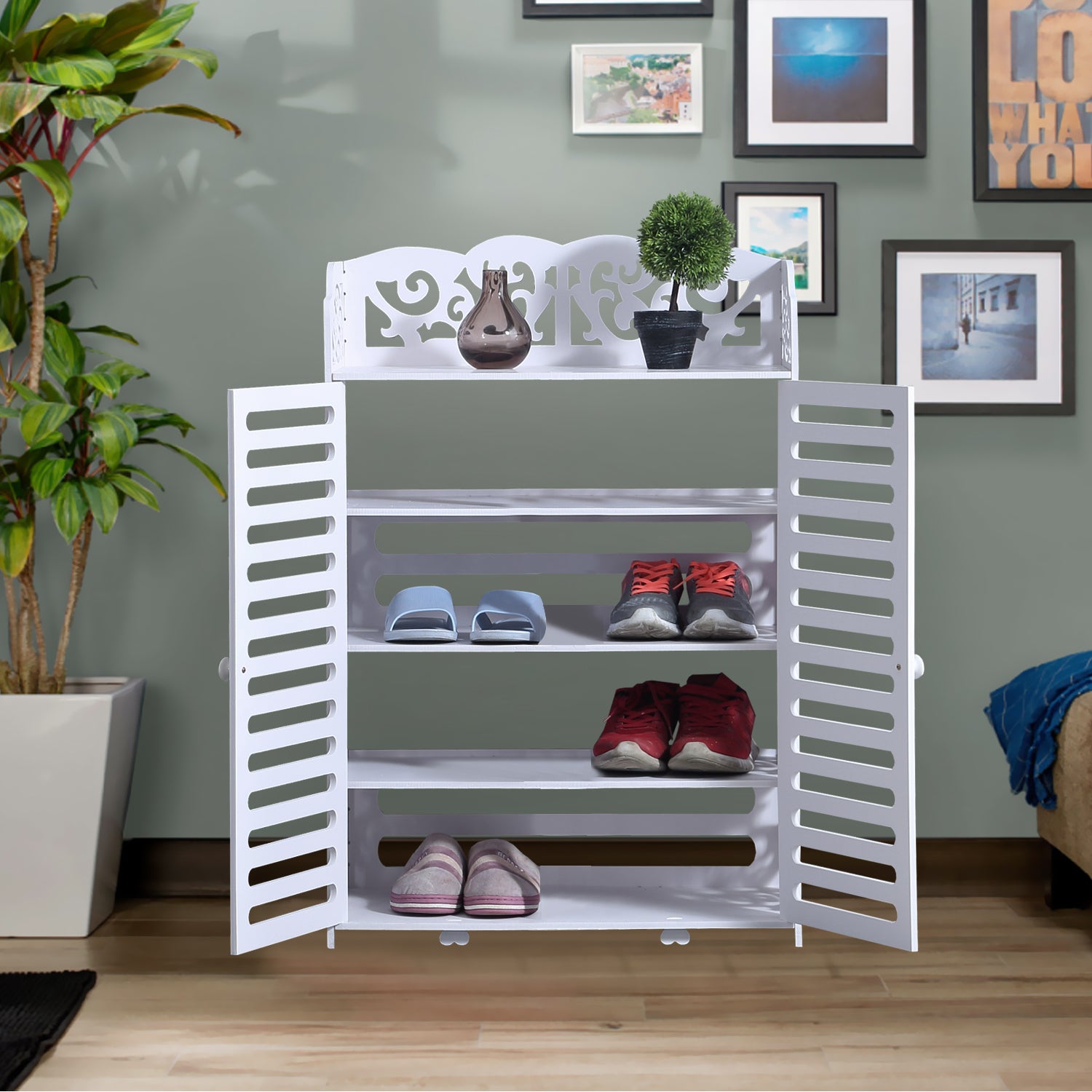 Levede 5 Tier White Chic Hollow Out Shoe Rack Shoes Storage Organizer Shelf