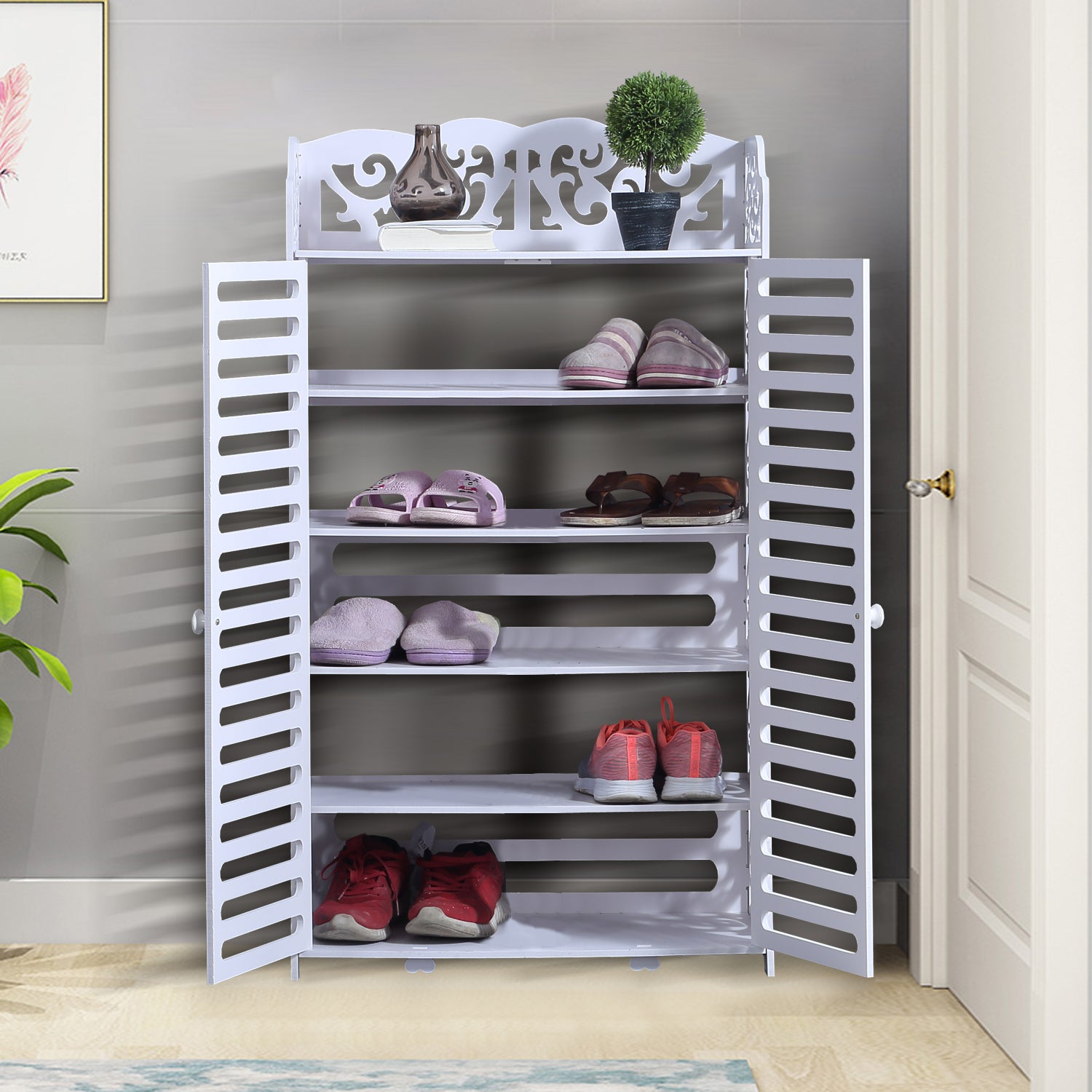 Levede 6 Tier White Chic Hollow Out Shoe Rack Shoes Storage Organizer Shelf