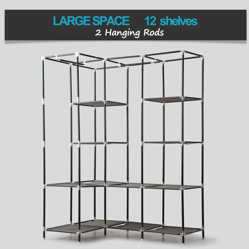 Levede Portable Corner Clothes Closet Wardrobe Storage Organiser Rack Unit Shelf