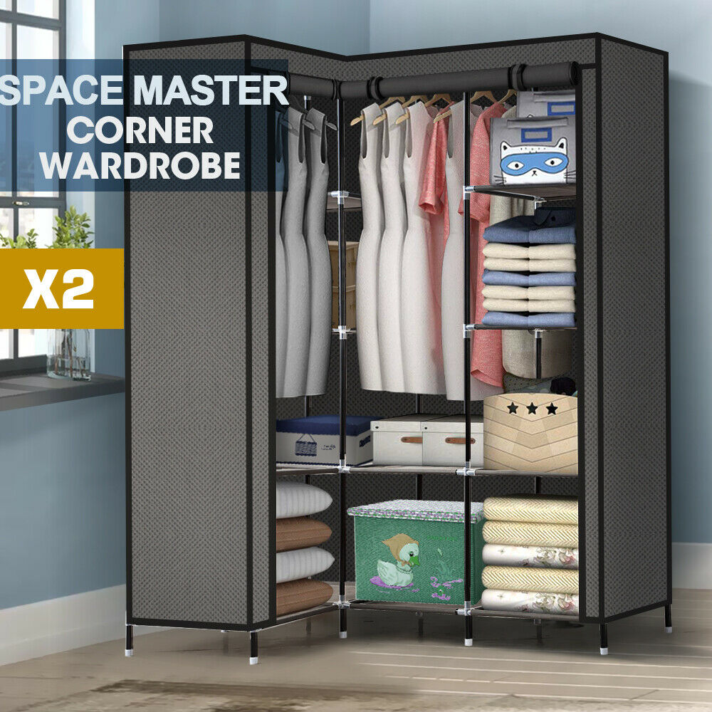 2x Levede Portable Corner Clothes Closet Wardrobe Storage Organiser Unit Shelf