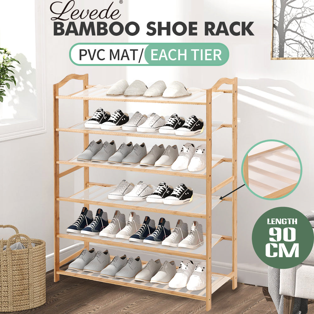 Levede Bamboo Shoe Rack Storage Wooden Organizer Shelf Stand 6 Tiers Layers 90cm