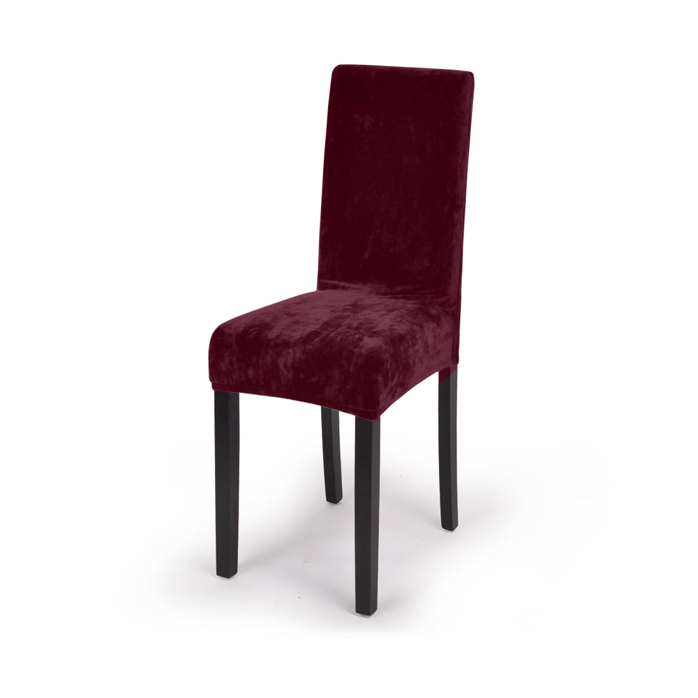 2x Stretch Plush Dining Chair Cover Seat Covers Protectors Slipcovers Burgundy