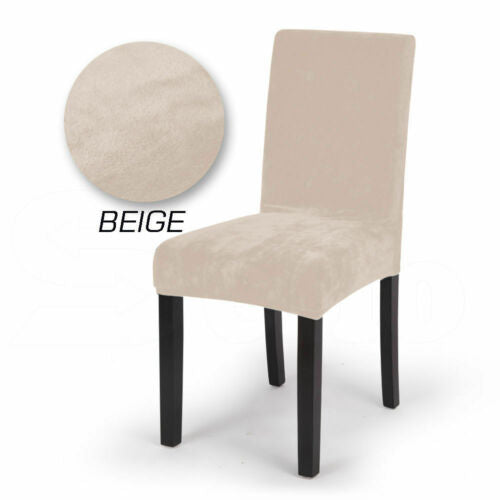 2x Stretch Corduroy Dining Chair Cover Seat Covers Protectors Slipcovers Beige