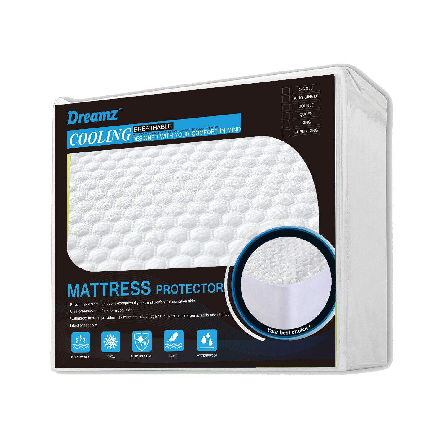 DreamZ Mattress Protector Topper Polyester Cool Fitted Cover Waterproof Single