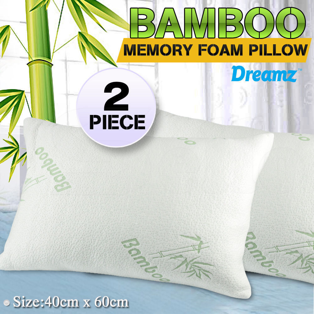 2x DreamZ Luxury Natural Memory Foam Bed Pillows Bamboo Fabric Cover 60x40cm