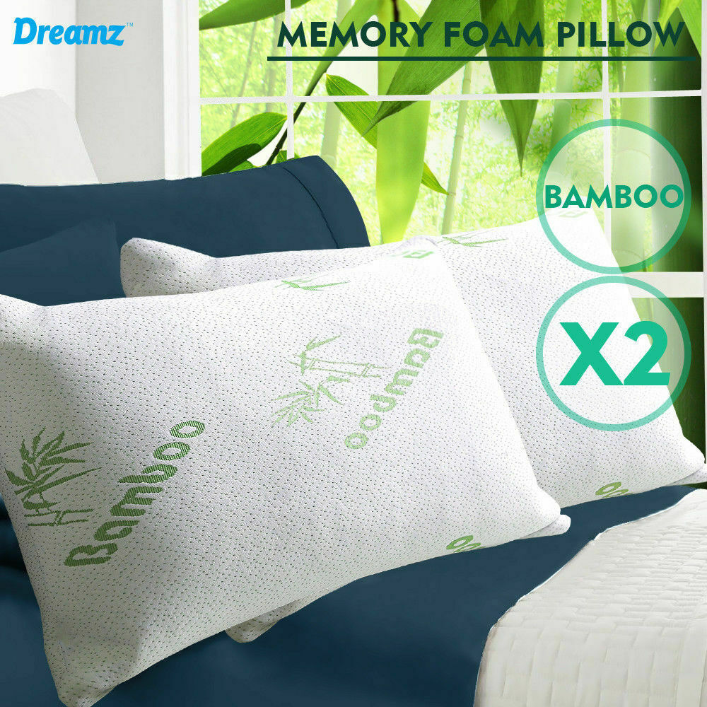 2x DreamZ Luxury Natural Memory Foam Bed Pillows Bamboo Fabric Cover 70x40cm