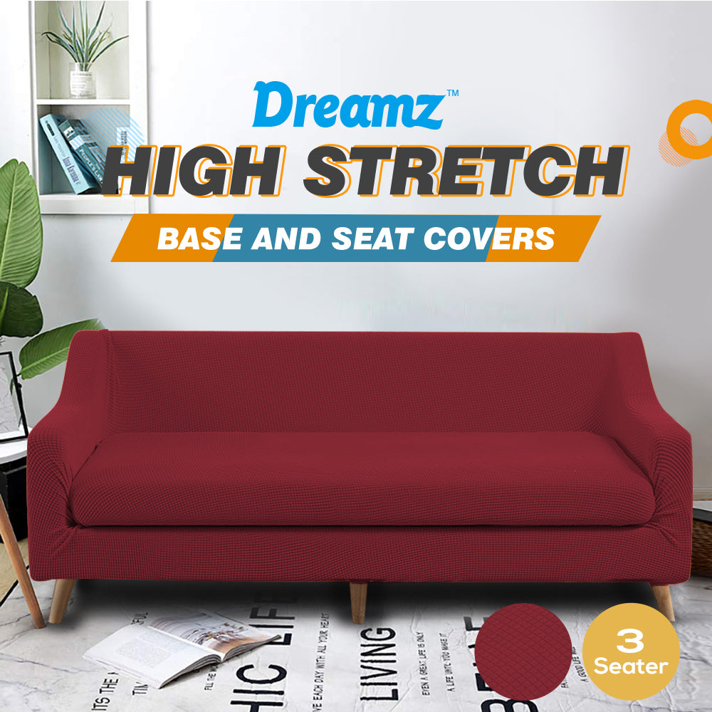 DreamZ Couch Sofa Seat Covers Stretch Protectors Slipcovers 3 Seater Wine