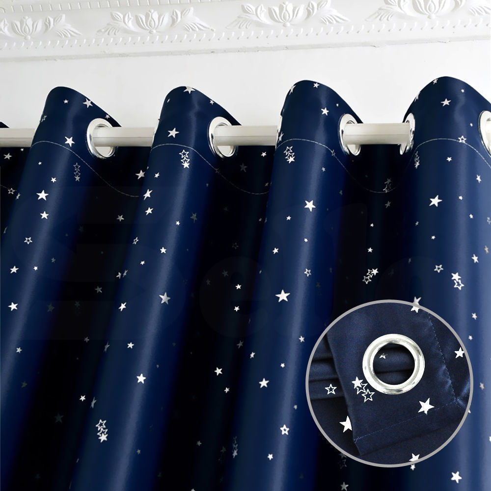 Star Blockout Blackout Curtains 3 Layers Eyelet Pure Fabric Room Darkening