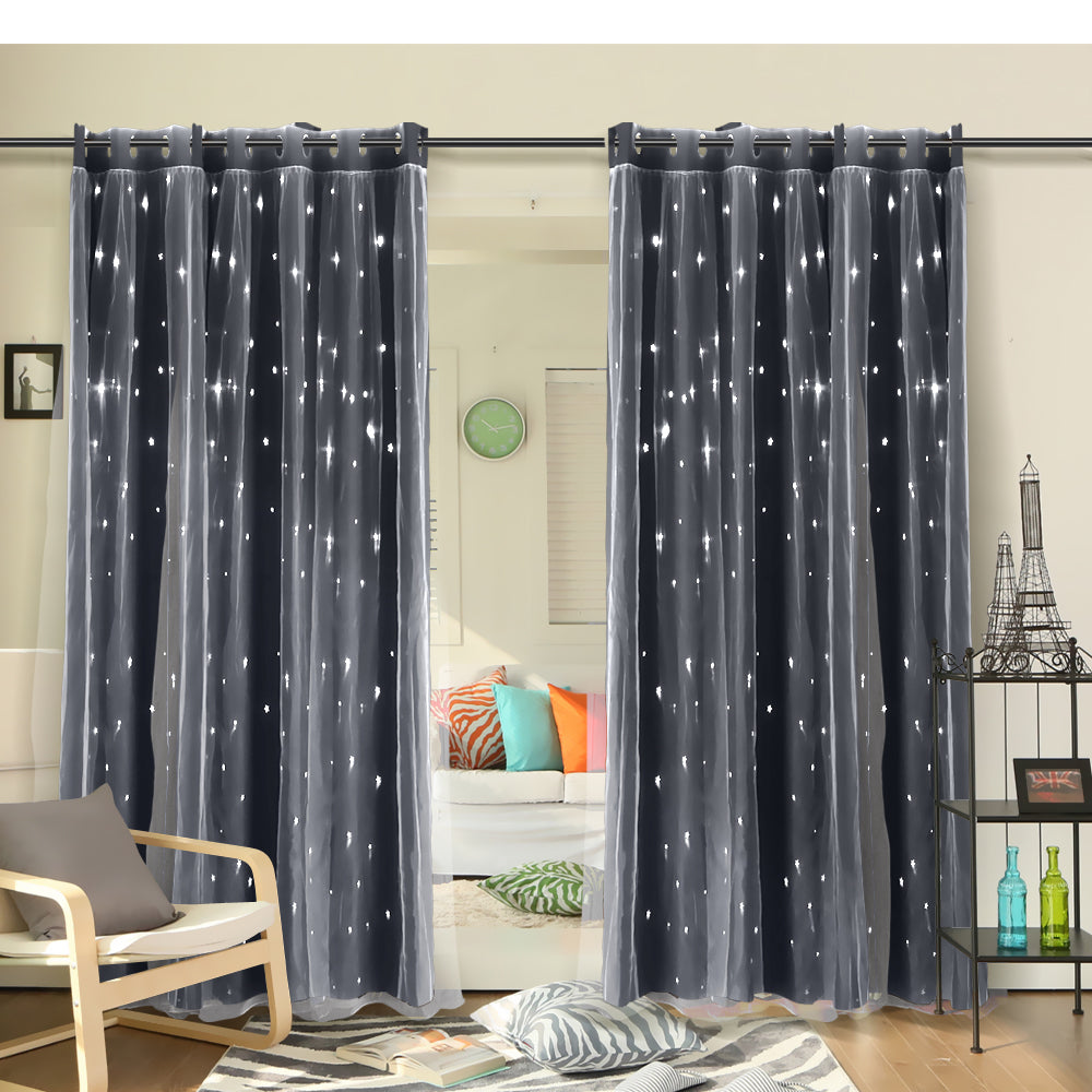 DreamZ Blockout Curtain Star Blackout Curtains Eyelet Darkening Pure Fabric Grey