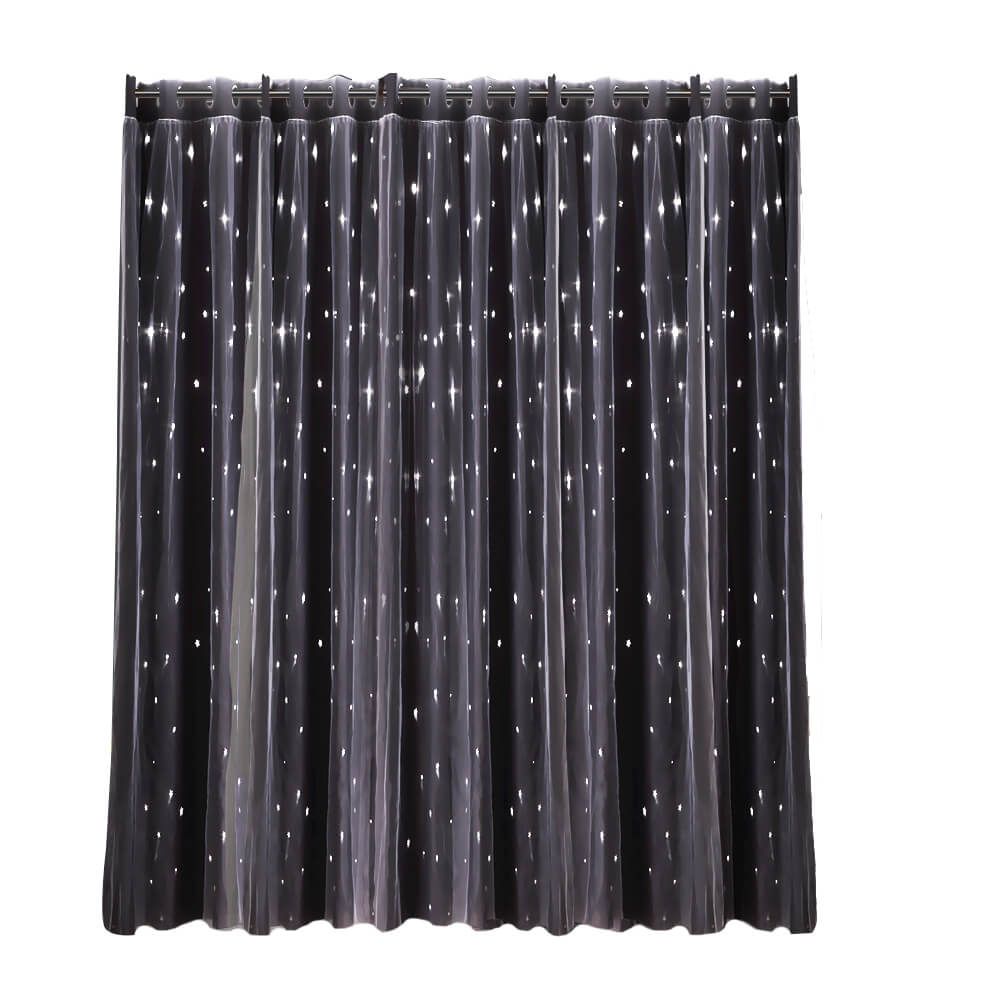 DreamZ Blockout Curtain Star Blackout Curtains Eyelet Darkening Pure Fabric Grey