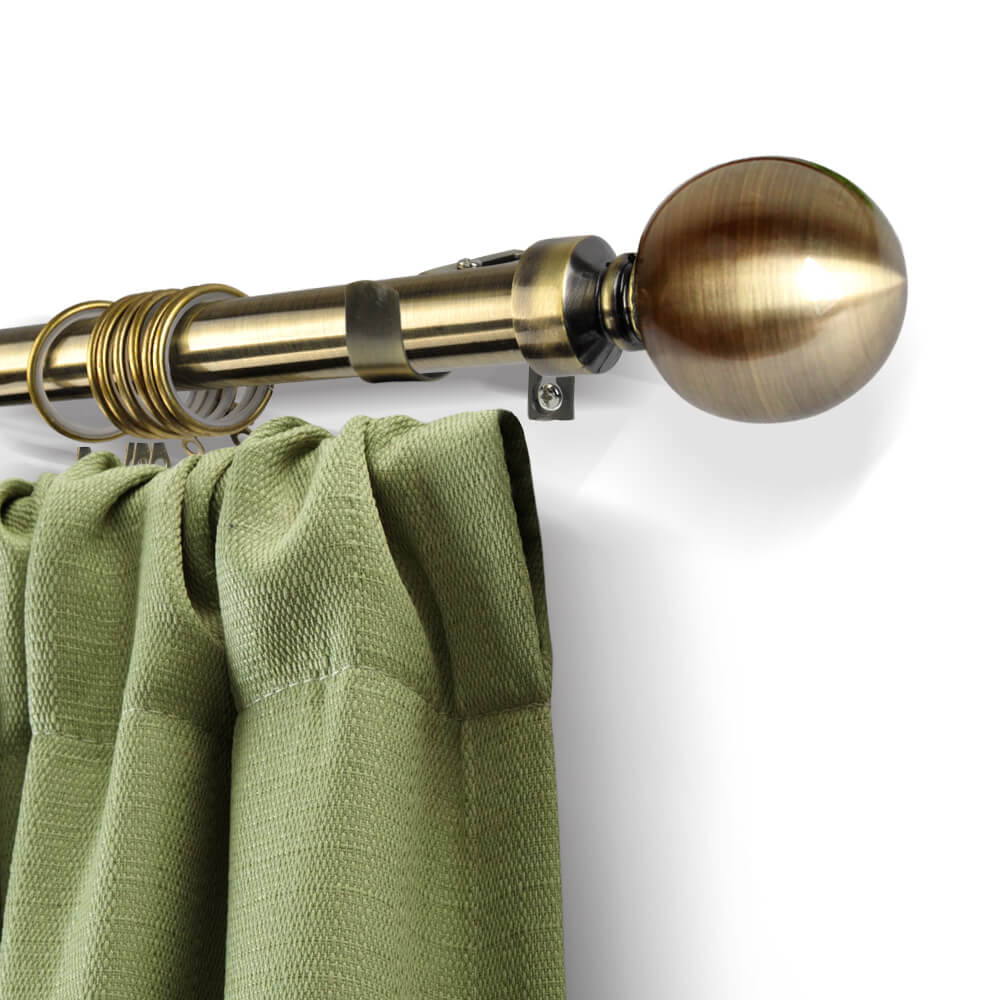 Extendable 120-210cm Metal Curtain Rod with Crstal Ball in Brass Colour