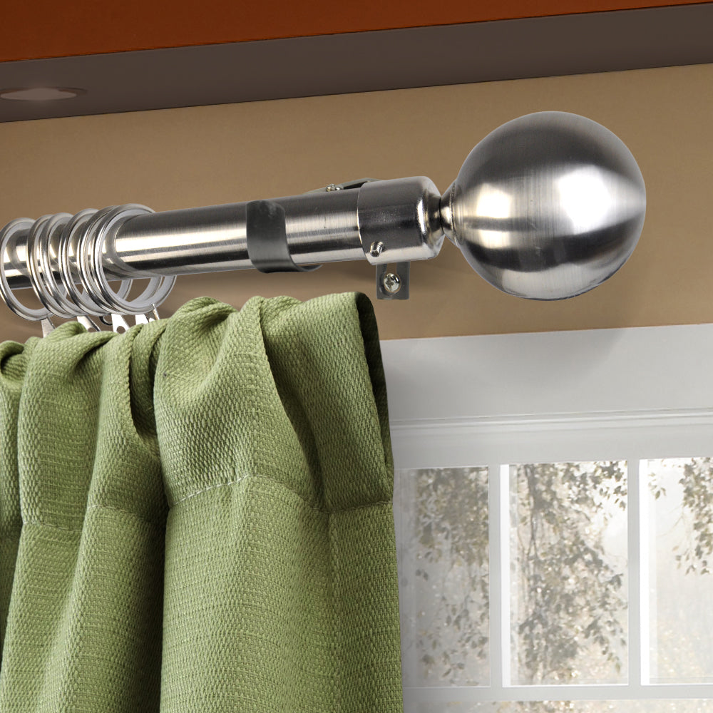 Extendable 120-210cm Metal Curtain Rod with Crstal Ball in Silver Colour