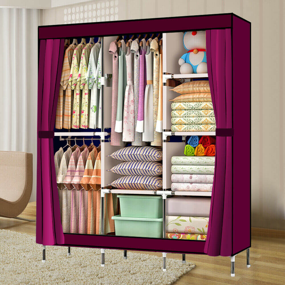 Large Portable Clothes Closet Wardrobe Storage Organizer with Shelves - 3 Racks