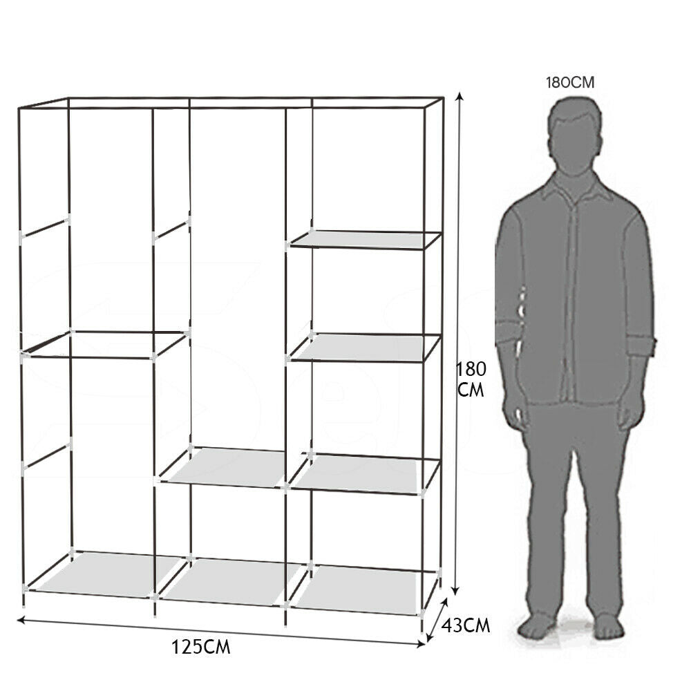 Large Portable Clothes Closet Wardrobe Storage Organiser with Shelves