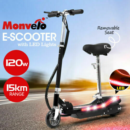 Monvelo Folding Electric Scooter LED Portable Commuter Adults Kids e-Bike Black