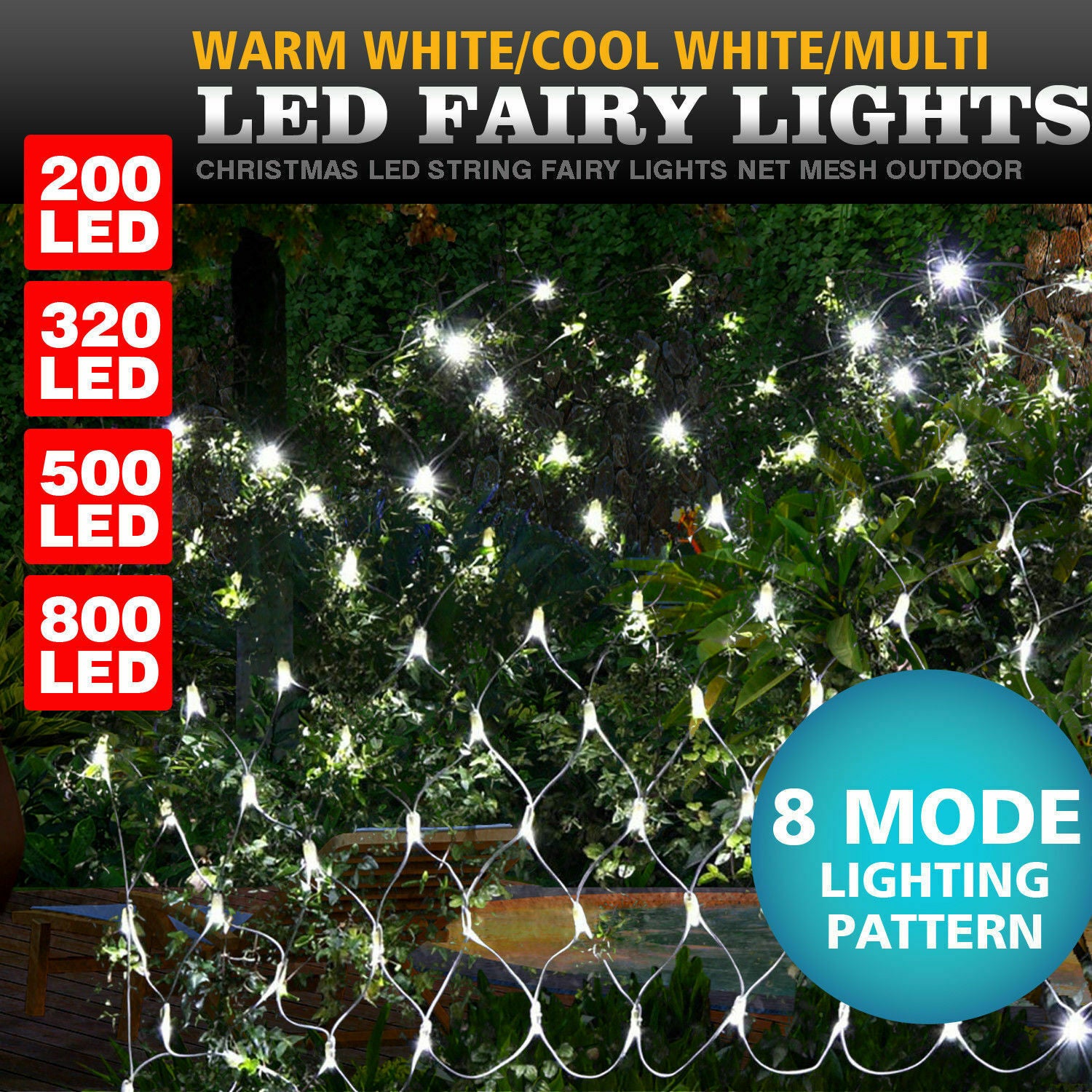 Christmas LED String Fairy Lights Net Mesh Outdoor Decor Xmas Wedding Home Party