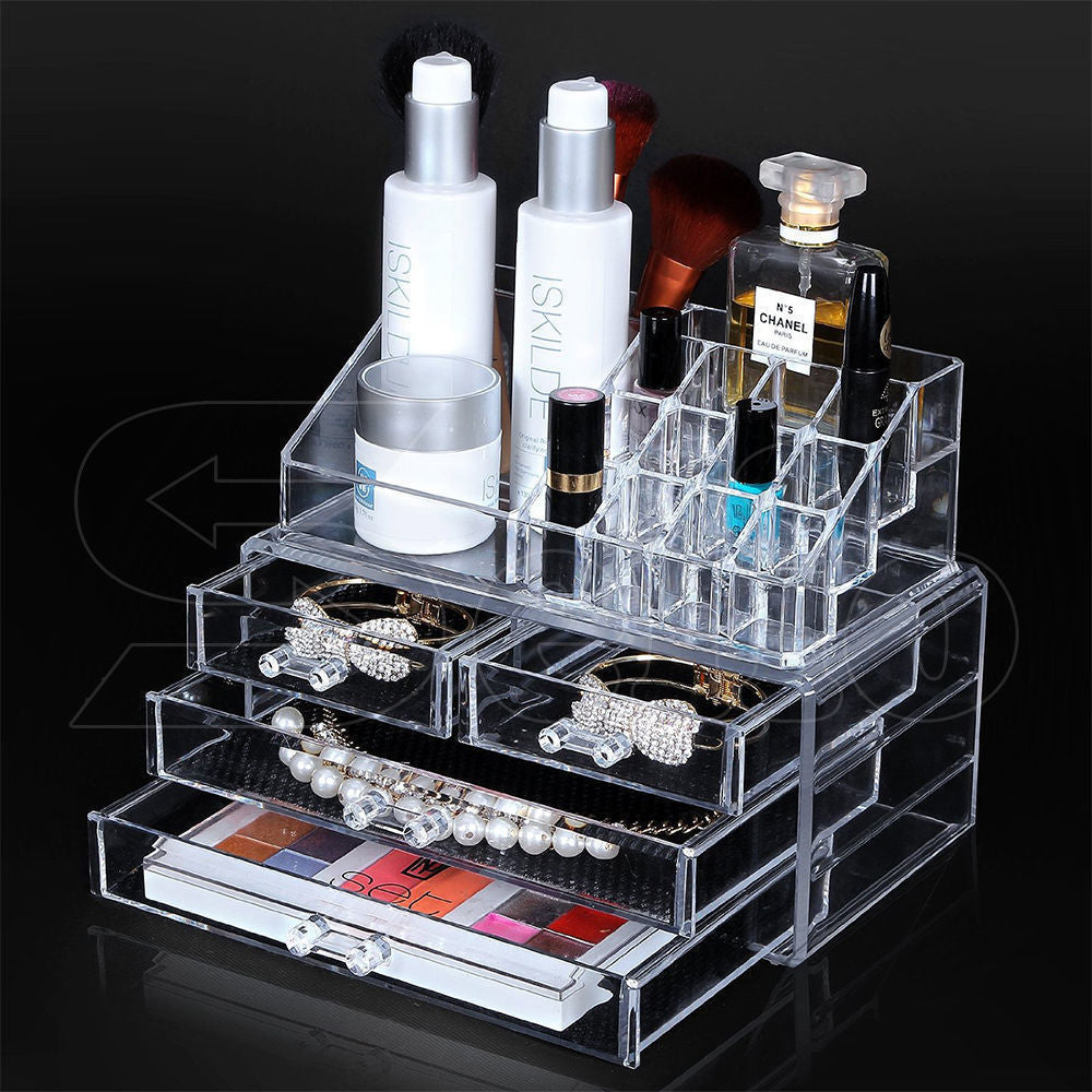 4 Drawers Cosmetic Jewellery Rack Makeup Organiser Box Case Holder Clear