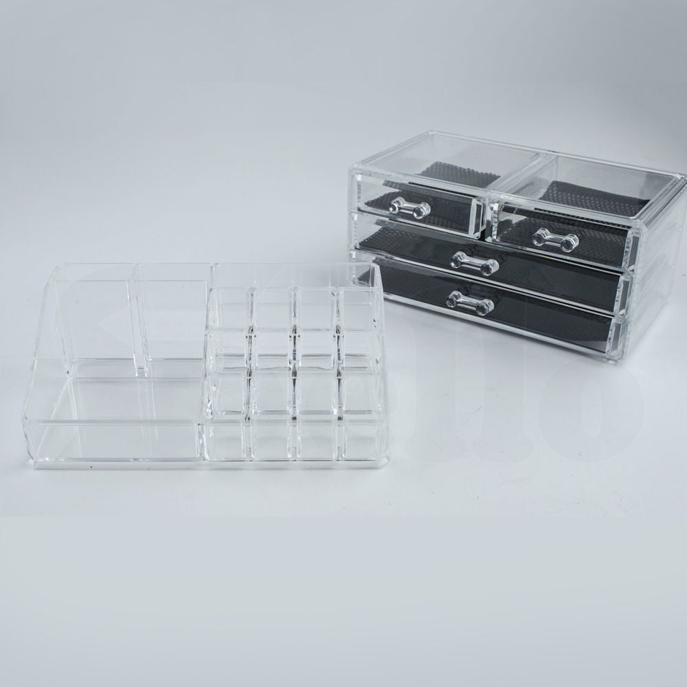 4 Drawers Cosmetic Jewellery Rack Makeup Organiser Box Case Holder Clear